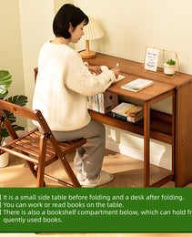 Bamboo Folding Desk,Space-Saving Computer Desk For Small Spaces, Foldable Study Table For Bedroom, Home Office, Dorm, Apartment Brown