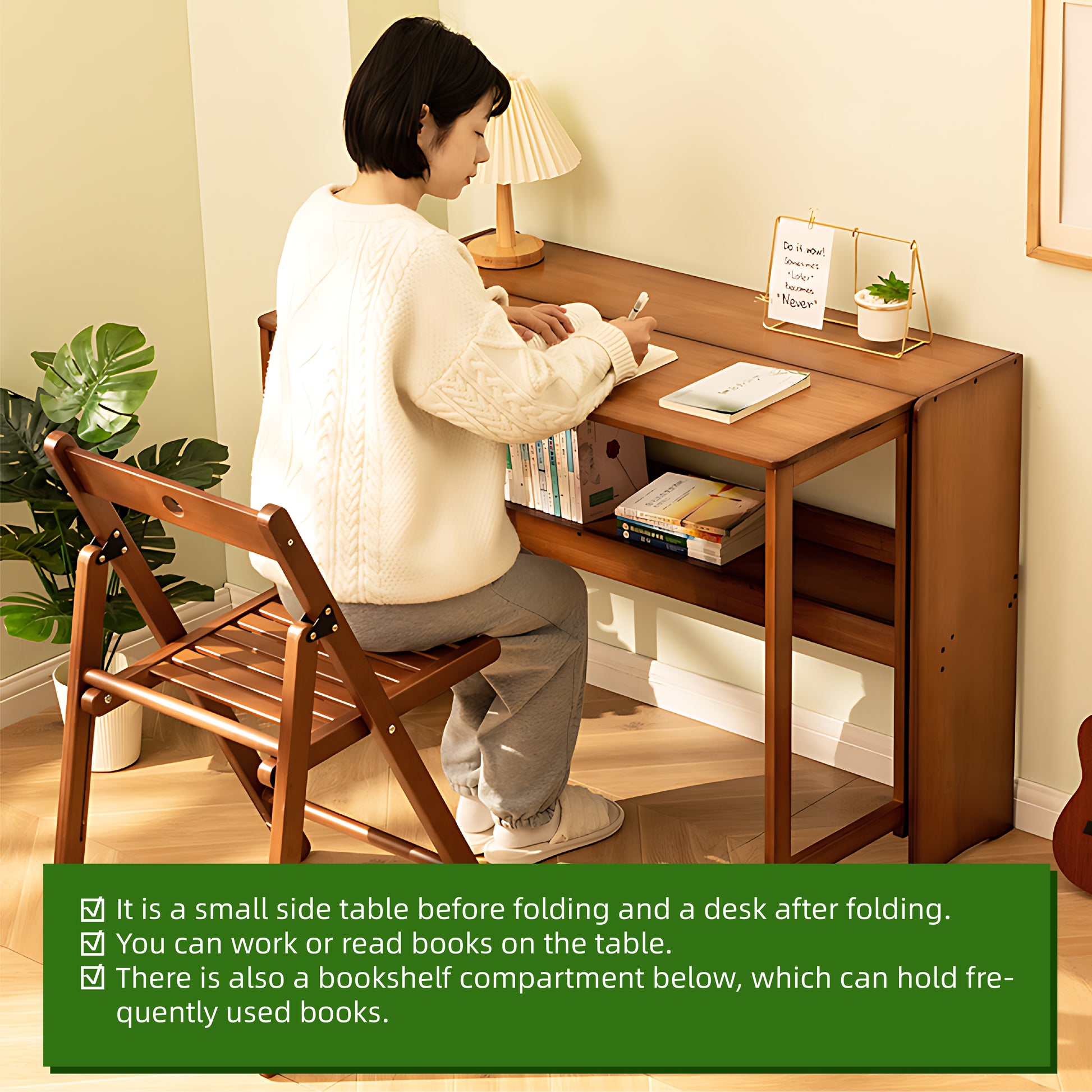 Bamboo Folding Desk,Space-Saving Computer Desk For Small Spaces, Foldable Study Table For Bedroom, Home Office, Dorm, Apartment Brown