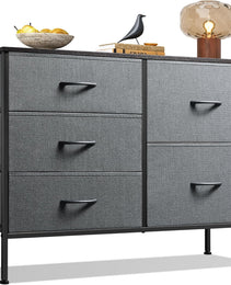 5 Drawer Dresser For Bedroom, Drawers With Wooden Top Metal Frame