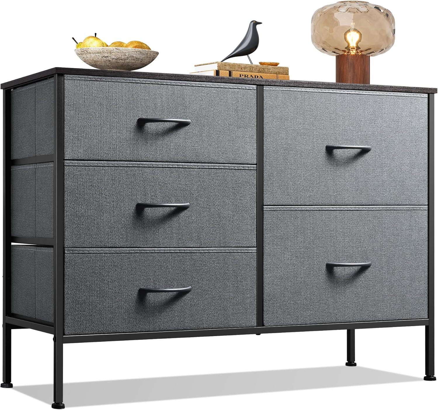 5 Drawer Dresser For Bedroom, Drawers With Wooden Top Metal Frame