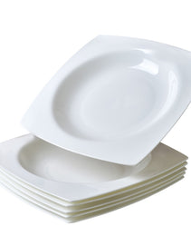 6-piece Set Of White Bone China 9.5-inch Square Soup Plate