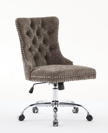 A&A Furniture Office Chair,Modern Chenille Upholstered Tufted Button Home Office Chair With Chrome Metal Base,Adjustable Desk Chair Swivel Office Chair Gray
