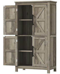 Bathroom Floor Storage Cabinet, Farmhouse Bathroom Cabinet with 4 Doors and Adjustable Shelf, Light Gray