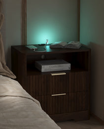 Nightstand With Charging Station, Smart Nightstand With Night Light,Bedside Tables With Storage Cabinet For Bedroom, Wood