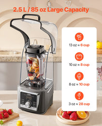 Blender For Smoothies, 85 Oz 1400W, Professional Blender With Powerful Motor, Multi-Functional Food Processing Blender With Noise Cover For Smoothie/Milkshake/Juice, Fits For Kitchen