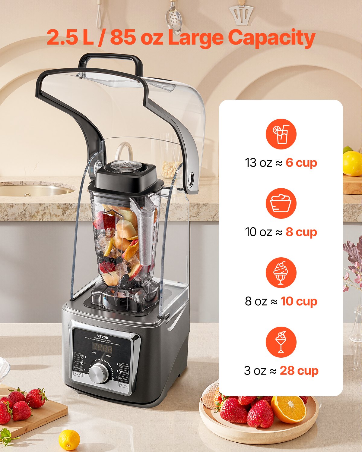 Blender For Smoothies, 85 Oz 1400W, Professional Blender With Powerful Motor, Multi-Functional Food Processing Blender With Noise Cover For Smoothie/Milkshake/Juice, Fits For Kitchen
