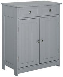 Freestanding Bathroom Floor Cabinet, Wooden Bathroom Cabinet with 2 Doors, 2 Drawers and Adjustable Shelf, Gray