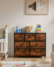 Tall Dresser Fabric Storage Tower ,Wooden Top For Kid Room, Closet, Entryway, Nursery
