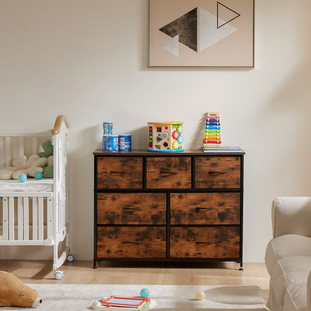 Tall Dresser Fabric Storage Tower ,Wooden Top For Kid Room, Closet, Entryway, Nursery