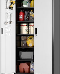 Aobabo Upgrade Metal Garage Storage Cabinet With Wheels And Pegboards, 5 Adjustable Shelves Steel Storage Cabinets For Home,Warehouse,Garage,Assembly Required,Black And Sliver