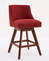 Counter Height Swivel Barstools, 26'' H Seat Height Upholstered Bar Stools Set Of 2, Fabric In Wine Red