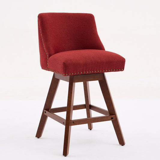Counter Height Swivel Barstools, 26'' H Seat Height Upholstered Bar Stools Set Of 2, Fabric In Wine Red