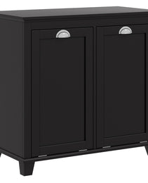 Bathroom Storage Cabinet, Tilt-Out Laundry Hamper with 2 Compartments, Black