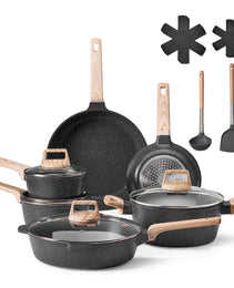 17 Piece Pots And Pans Set Granite Nonstick Kitchen Cookware Induction Black