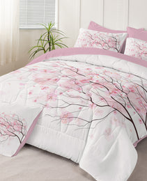 Cherry Blossom Pattern Comforter Set 8PCS Twin Size Soft Bedding Set,1 Comforter,1 Pilow Cover,1 Flat Sheet,1 Fitted Sheet,4 Cushion Cover
