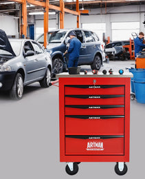 5 Drawers Multifunctional Tool Cart With Wheels,Metal Rolling Tool Cart Storage For Garage Workshop Warehouse Repair Shop--With Stainless Steel Roof--Red  Black