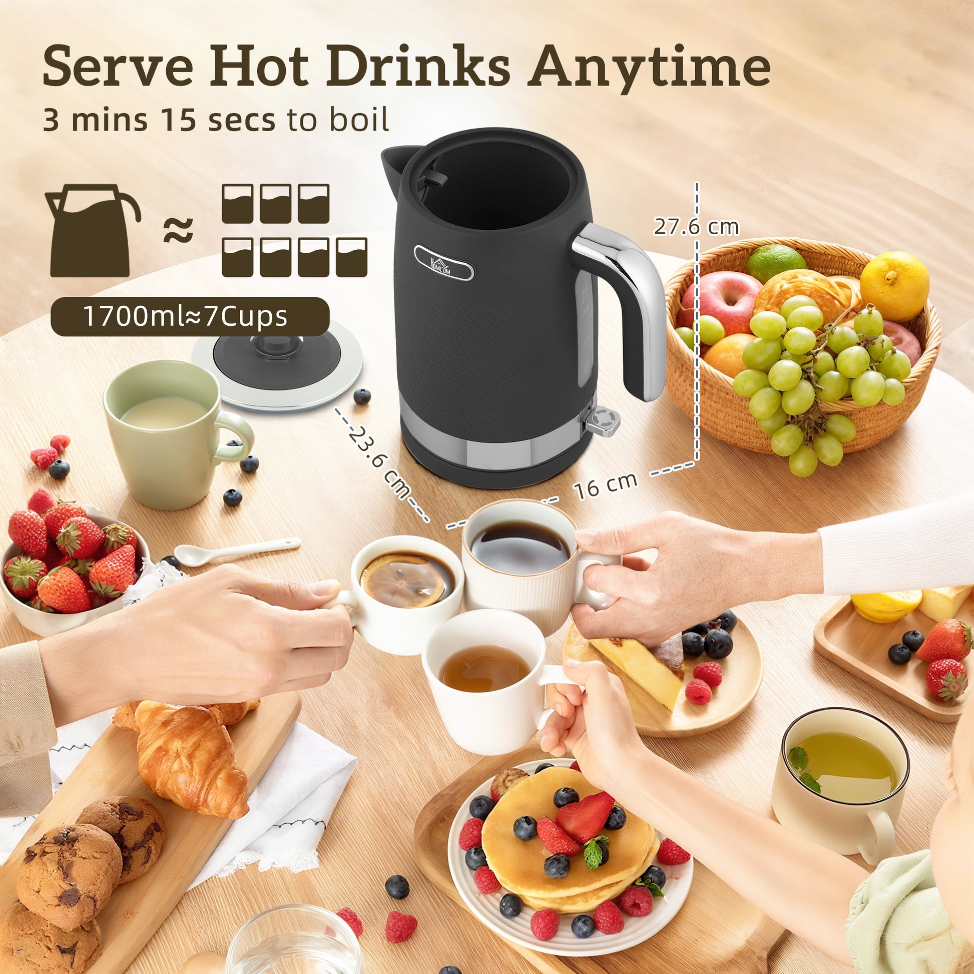 Textured Obsidian Series: 3000W Rapid-Boil Kettle & Wide-Slot Toaster Set
