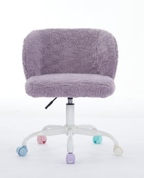 A&A Furniture Office Chair,Artificial Rabbit Hair Home Office Chair With Metal Base,Adjustable Desk Chair Swivel Office Chair,Vanity Chair Violet