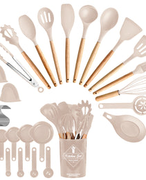 4 Colors Options -- Set Of 35Pcs Kitchen Cooking Utensils Set Spatula Set Baking Utensil Set Kitchen Accessories Necessities With Holder Egg Whisk Separator Tong Turner Spoons Cups
