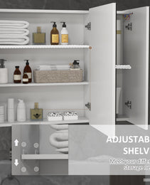 Bathroom Mirror Cabinet with Light, Bathroom Storage Cupboard with USB Charge, Adjustable Shelf, 35.5"W x 25.5"H, White