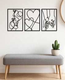 3 Piece Romantic Metal Wall Art Set Minimalist Couple Silhouette For Living Room