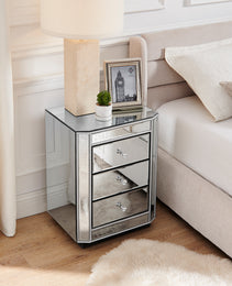 3-Drawer Mirrored Nightstand Bedside Table, Modern End Side Table, Mirrored Nightstand, Mirrored Side Table For Living Room, Bedroom, Entryway 17.7W X 13.8D X 23.6H