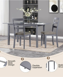 59 Extendable Dining Table, Modern House Dining Room Table For 4-8, Wooden Kitchen Table , Dining Room, Working Office, Home Living Room Furniture For Small Space, Dark Gray