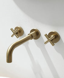 Double Handle Wall Mount Bathroom Faucet Brushed Gold