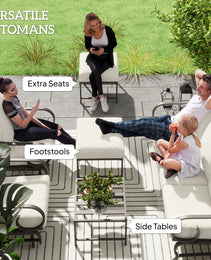 5 Piece Backyard Patio Furniture Set, Outdoor Furniture Set With 2 Rocking Chairs, 3-Seat Sofa, And 2 Ottomans, Beige