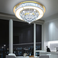 24" Modern Crystal Dimmable Chandeliers for Living Room LED Chandeliers Flush Mount Ceiling Light Fixture Dining Room Bedrooms Gold