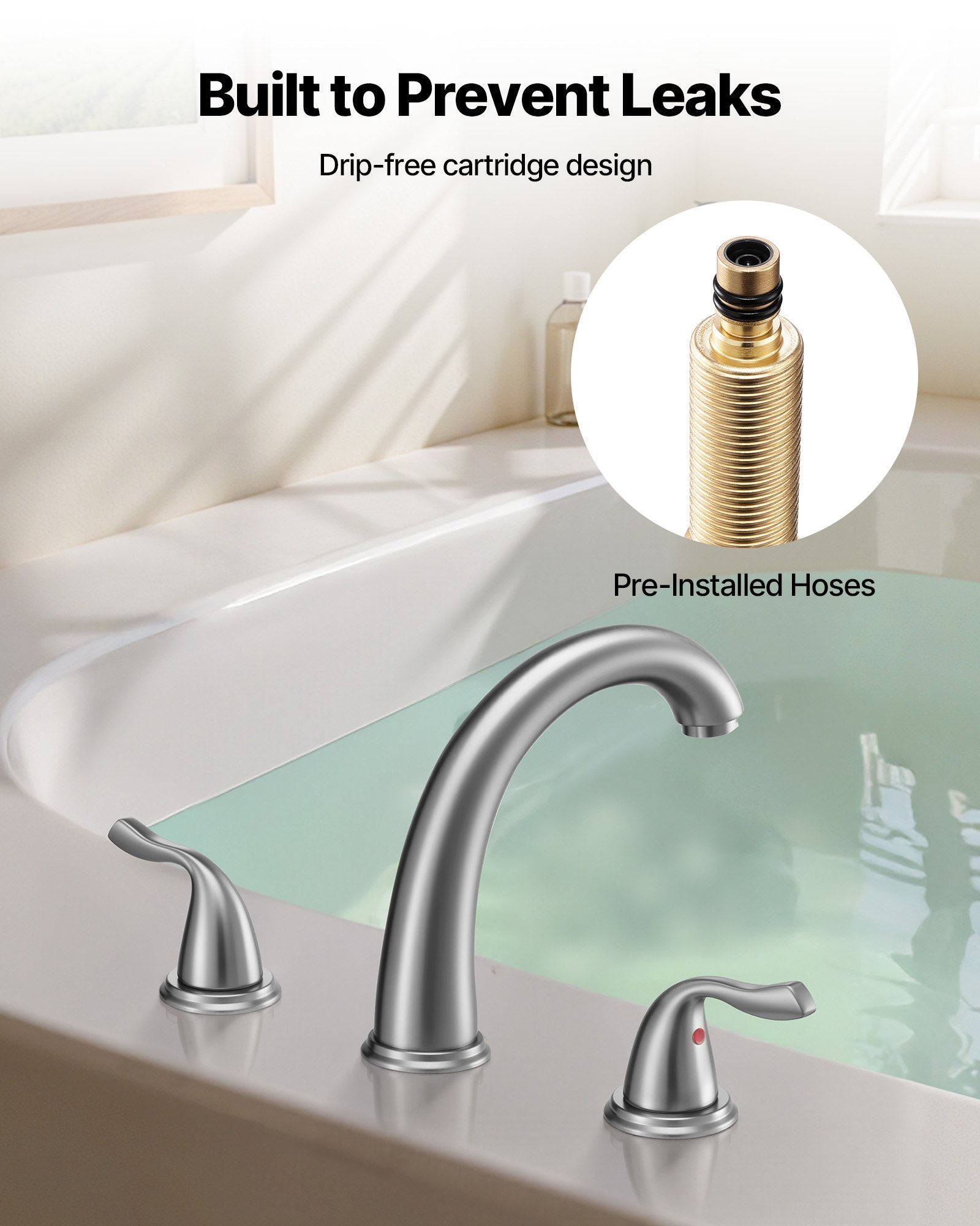 Roman Tub Faucet, 3 Hole Waterfall Bathtub Faucet, Gooseneck Bath Tubs Faucets Set With 2 Handles, Roman Tub Faucets Deck Mount For Adult Bathing, Brushed Stainless Steel, High Arc Spout