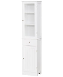 Slim Bathroom Storage Cabinet, Tall Bathroom Cabinet, Narrow Linen Tower with Acrylic Door, Drawer and Shelves, White