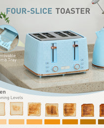 Azure Honeycomb Series: 3000W Rapid-Boil Kettle & 4-Slice Toaster Set