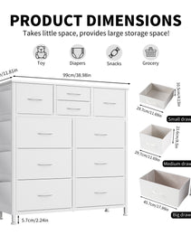 10-Drawer Dresser With Side Pocket & Hooks, Storage Cabinet With Wood Top For Bedroom Closet Organization