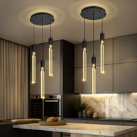 5-Lights Rectangular Pendant Lights for Kitchen Island Black Linear Crystal Chandelier Modern Chandeliers for Kitchen Island Dining Room