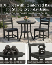 Black 3-Piece HDPE Outdoor Patio Bistro Set With Round Table And 2 Chairs