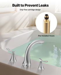Roman Tub Faucet, 3 Hole Waterfall Bathtub Faucet, Gooseneck Bath Tubs Faucets Set With 2 Handles, Deck Mount Bath Tub Faucets Set For Pet Washing, Adult Bathing, Brushed Stainless Steel