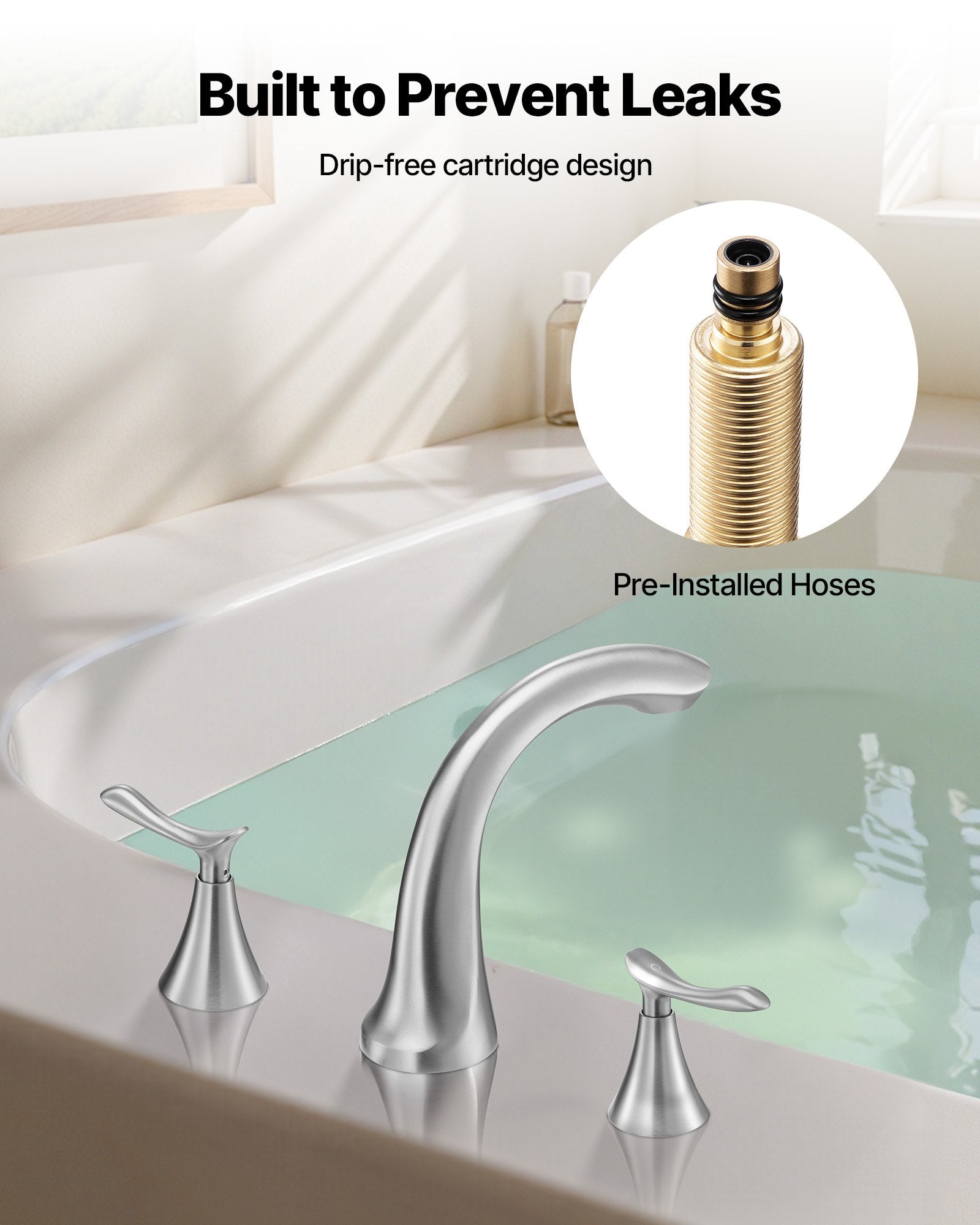 Roman Tub Faucet, 3 Hole Waterfall Bathtub Faucet, Gooseneck Bath Tubs Faucets Set With 2 Handles, Deck Mount Bath Tub Faucets Set For Pet Washing, Adult Bathing, Brushed Stainless Steel