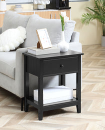End Table, 2-tier Side Table with Drawer and Storage Shelf, Modern Sofa Side Table for Living Room, Black