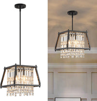 Modern Foyer Chandelier, Gold Crystal Chandelier Entryway Pendant Light Fixture, Square Adjustable Height Chandeliers for Kitchen Island, L15.74'' X H9.84''