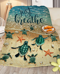 Tropical Baby Sea Turtle Flannel Fleece Blanket 3D Ocean Waves Flannel Soft Plush Throw Blanket Cozy Blankets For Bed Chair Car Sofa Couch Bedroom 75x100cm 130x150cm