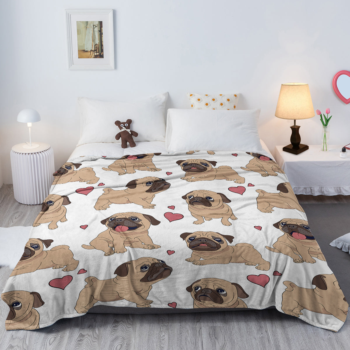 1pc Cute Cartoon Lapdog Heart Pattern Cute Pet Style Soft And Skin Friendly Blanket Cover Blanket Casual Blanket