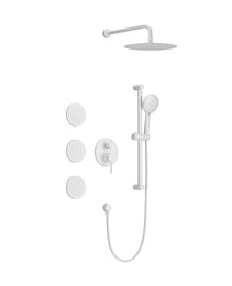 Shower System With Shower Head, Hand Shower, Slide Bar, Bodysprays, Shower Arm, Hose, Valve Trim, And Lever Handles