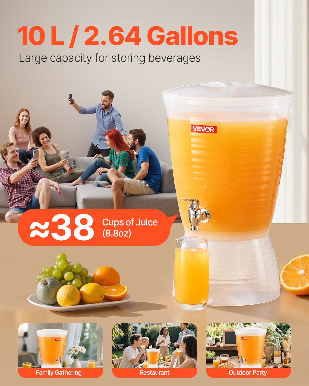 Drink Dispenser 2.64 Gal Beverage Dispenser For Parties Plastic With Spigot