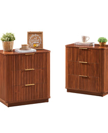 3 Drawers Nightstand Set Of 2, 23.6  Wide Modern Chest Of Drawers Curved Wave Design, Nightstand, Wood Drawer Organizer For Bedroom, Living Room, Hallway, Walnut,23.6 W X 15 D X 25.2 H.
