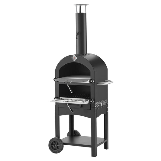 Mobile Wood-Fired Outdoor Pizza Oven – 1000°F Dual-Tier Baker with All-Terrain Wheels & Ash Drawer