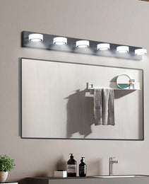 45in  Modern 6-Light LED Vanity Light, Sleek Black Bathroom Wall Light Fixture For Mirror, Shower, And Bathroom Decor