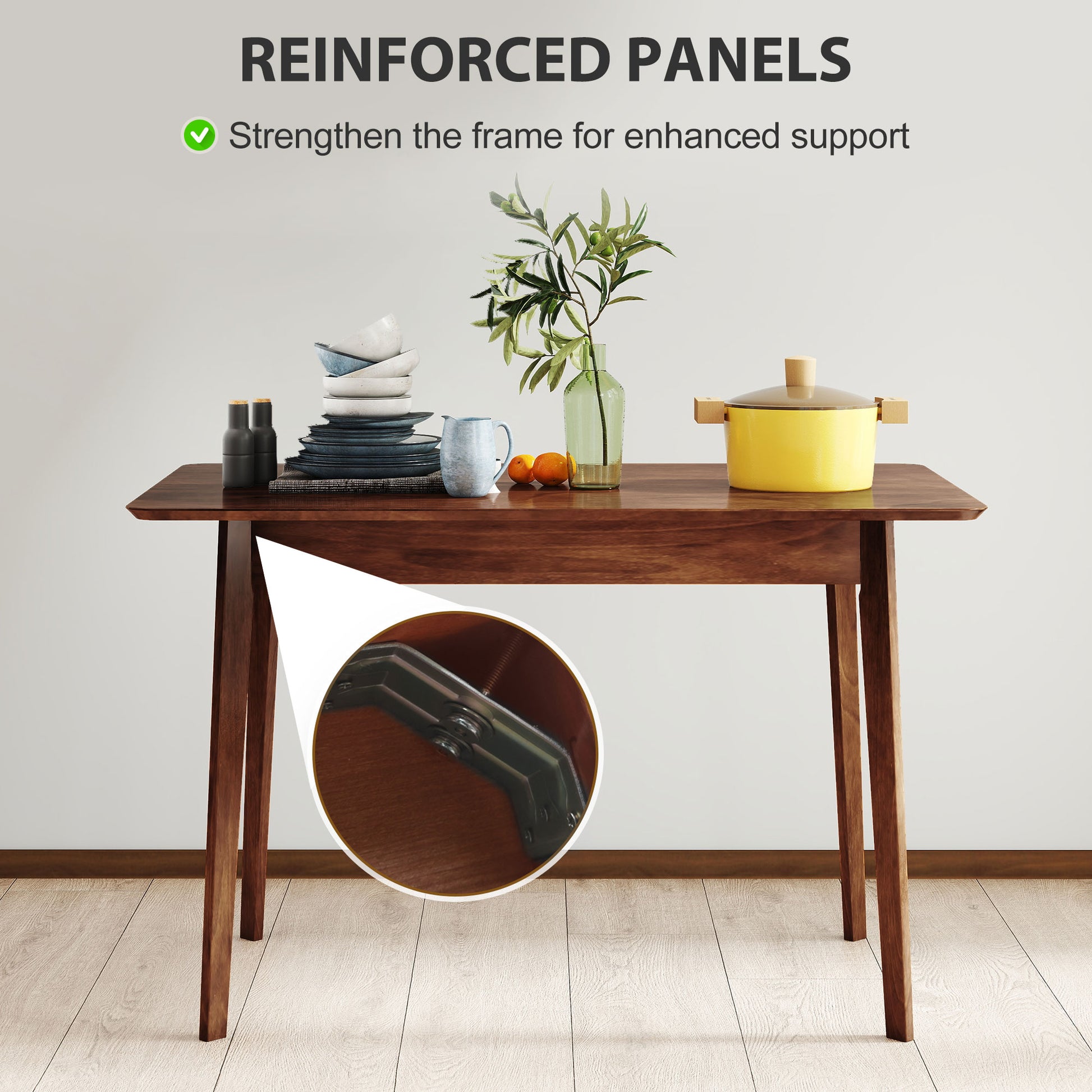 47.2" Rectangle Dining Table for 4, Mid-Century Modern Kitchen Table with Rubber Wood Legs for Dining Room, Walnut
