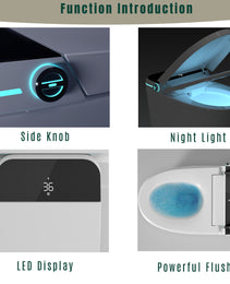 Modern Smart Toilet with Bidet – Auto Open/Close Seat, Warm Water, Dryer, LED Display & Night Light (White)