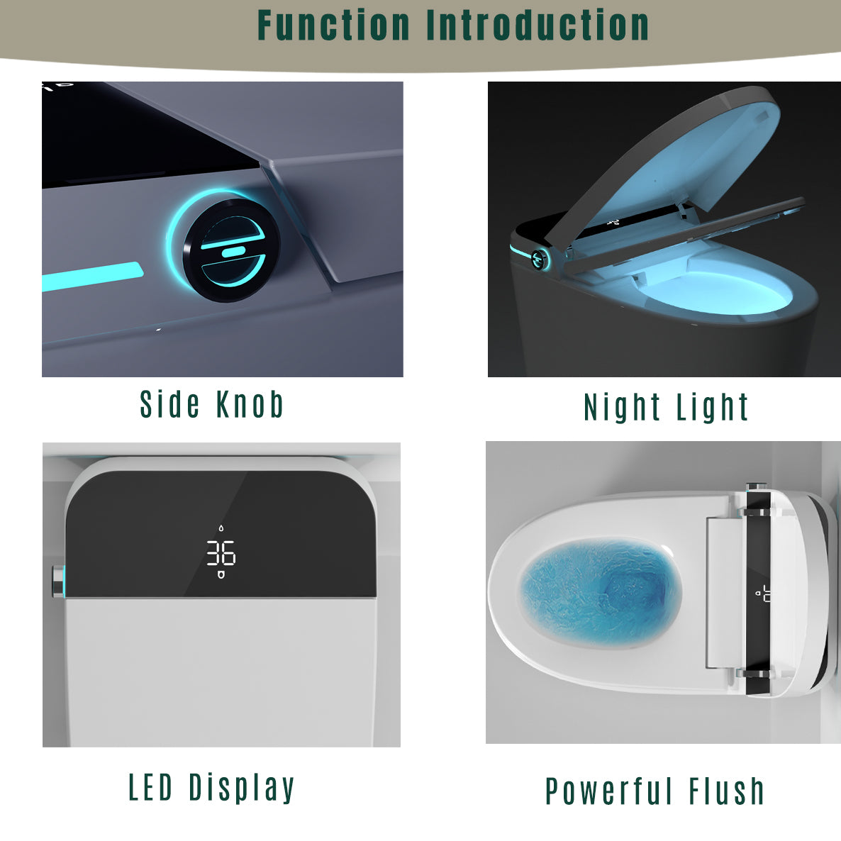 Modern Smart Toilet with Bidet – Auto Open/Close Seat, Warm Water, Dryer, LED Display & Night Light (White)